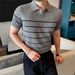 Summer New Arrival Men's Polo Shirt High End Ice Silk Hollow out Striped Short Sleeve T-Shirt Thin Knitwear_viptrois.com