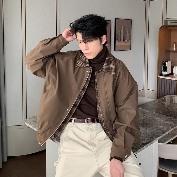 Men's Clothing Autumn/Winter Faux Two Piece Men's Jacket With A High End, Rebellious Style New Trendy Plaid Lapel Coat_viptrois.com