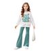 Mother & Kids INS Girls Girls Floral And Slogan Pattern Drop Shoulder Pullover And Flared Pants Two Piece Set_viptrois.com