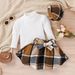 Children's clothing fashion girls' suit knitted top plaid skirt beret three-piece set_viptrois.com