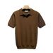 Men's Clothing Summer Men's Handsome Small V Neck Solid Color Knitted Polo Shirt Slim Version Short Sleeved T Shirt Casual Top_viptrois.com