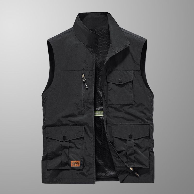 Men's Utility Vest – Lightweight Multi-Pocket Workwear | Outdoor Photography & Fishing | Khaki/Black/Army Green (M-5XL)_viptrois.com