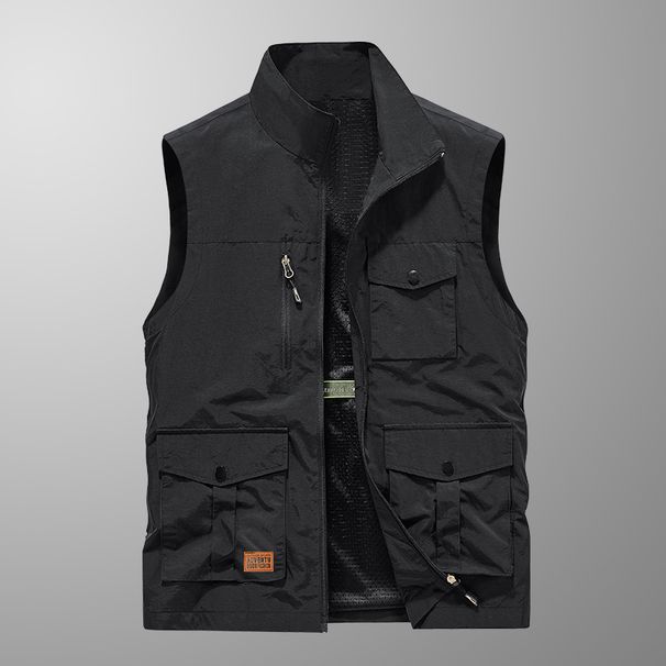 Men's Utility Vest – Lightweight Multi-Pocket Workwear | Outdoor Photography & Fishing | Khaki/Black/Army Green (M-5XL)_viptrois.com