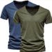 Man's Clothing 2 Pieces Summer Men's Solid Color Bamboo Slotted Cotton V-neck Short-sleeved T-shirt Pure Cotton Men_viptrois.com
