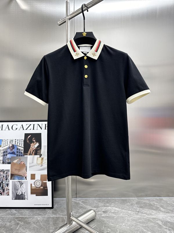 2025 Summer New Trendy Brand Striped Little Bee Embroidered Turn-Down Collar Polo Shirt Men's Slim Fit Business Casual_viptrois.com