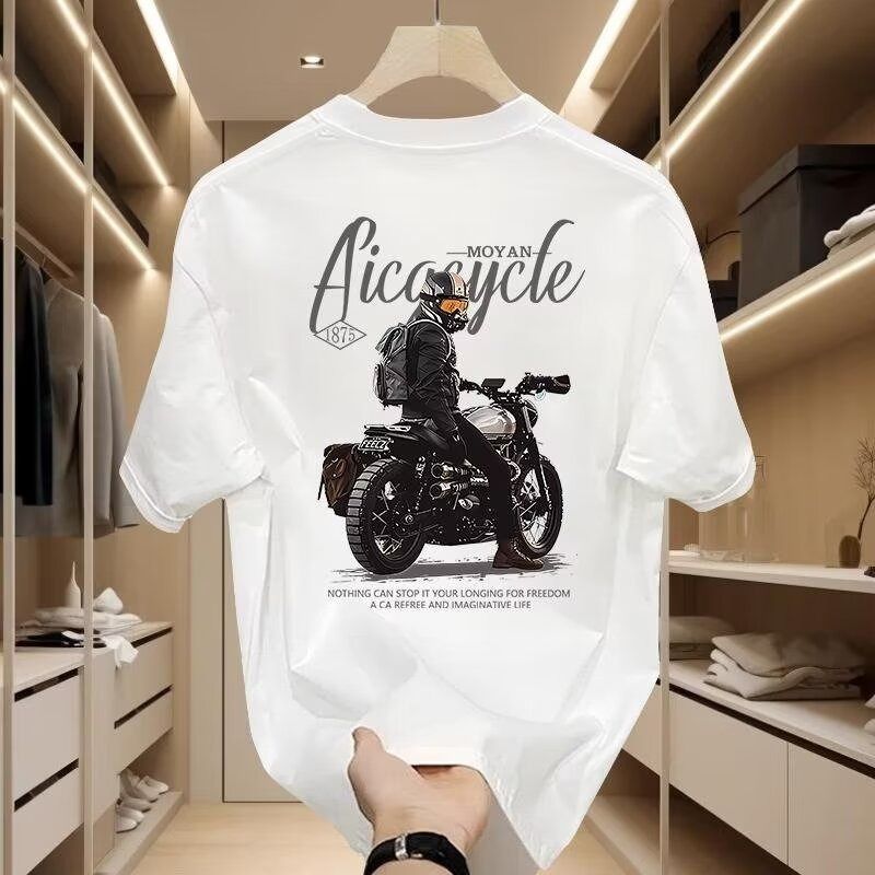Pure Cotton Short T-s Casual Women's Summer Instagram White Round Neck Top Trendy And Versatile Men's Half Sleeved_viptrois.com