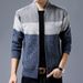 Pure Cross-Border Long Sleeve Stand Collar Color Block Striped Thick Cardigan Trendy Youth Men's Unique Knitted Sweater_viptrois.com