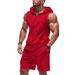 Men's Clothing Summer Suits Fitness Zipper Loose Casual Hooded Vest Suit_viptrois.com