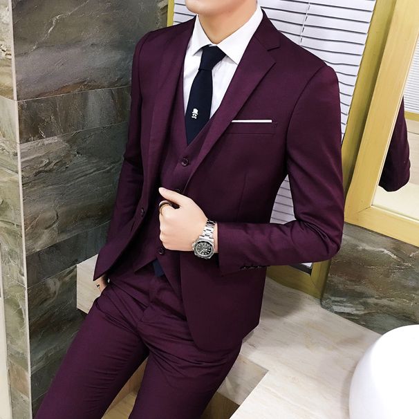 Men's Clothing Three Piece Suits Slim Fit Professional Business Formal Wear For College Students Best Man Small Suit Groom Knot_viptrois.com