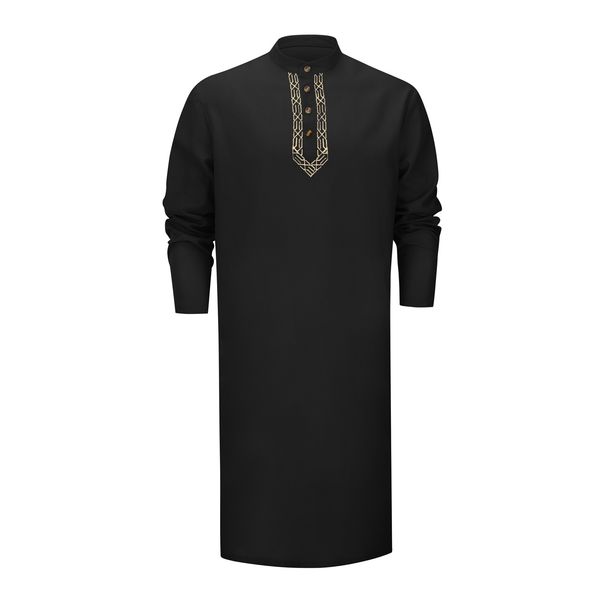 Men's Clothing Fashionable Simple Long Embroidered Muslim Robe_viptrois.com