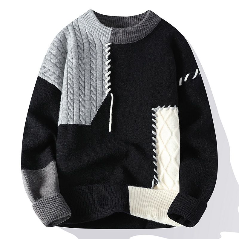 Autumn Winter New Youth Casual Crew Neck Base Knitwear Loose Sweater Men's Clothing_viptrois.com