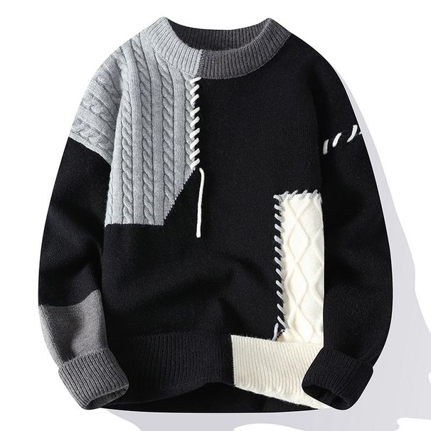 Autumn Winter New Youth Casual Crew Neck Base Knitwear Loose Sweater Men's Clothing_viptrois.com