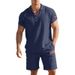 Men's Summer Linen Suit Set Casual Polo Shirt And Short-Sleeved Shorts_viptrois.com
