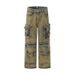 BTSG American Washed Worn Out Wasteland Style Multi Pocket Jeans, Men's And Women's Loose Wide Leg Workwear, Floor Pants_viptrois.com