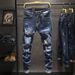 Men's Clothing Style Slim Elastic Trendy Skinny Pants With Holes And Patches Personality Trendy Brand Boys Long Pants_viptrois.com