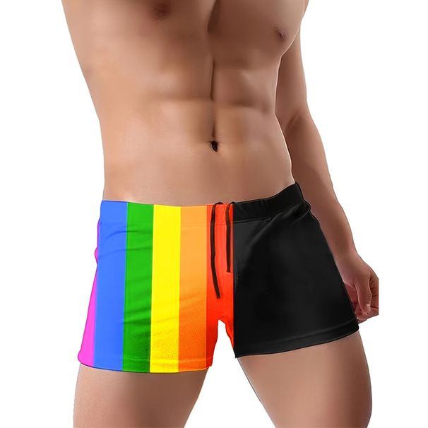 2024Men's Clothing foreign trade new style colorful red striped splicing men's boxer swimming shorts with tight ropes from manufacturers in stock_viptrois.com