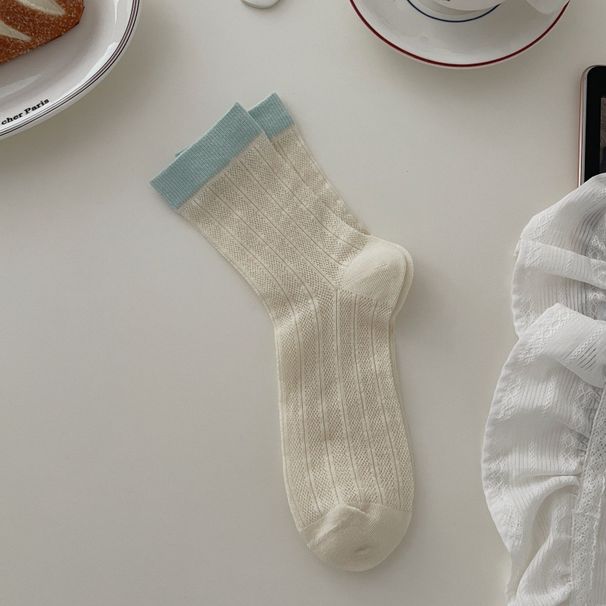 Boneless Socks Women's Korean Version Ins Color Matching Mid Tube Socks Spring And Summer Thin Hollow Tube Socks Pile Cotton Socks_viptrois.com