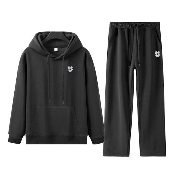 Men's Clothing 300g Imitation Cotton Solid Color US Embroidery Hooded Sweatshirt Suit Men's Youth Sweatshirt Trendy Brand High End_viptrois.com