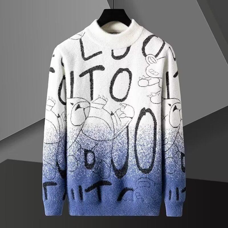 Men's Clothing Autumn and winter new mink fleece sweater for teenagers thickened half turtleneck sweater student bottoming shirt fashionable T shirt_viptrois.com
