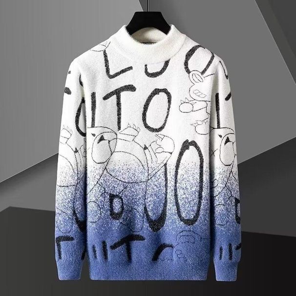Men's Clothing Autumn and winter new mink fleece sweater for teenagers thickened half turtleneck sweater student bottoming shirt fashionable T shirt_viptrois.com