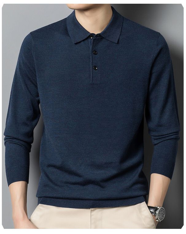 Men's Clothing 2024 Autumn And Winter New Polo Tops Knitted Wool Men's Lapel Loose Solid Color Sweater Polo Shirt Collar_viptrois.com