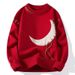 Men's Oversized Cable-Knit Sweater – Soft & Breathable Pullover For Layering (Black, White, Red, Star Print)_viptrois.com