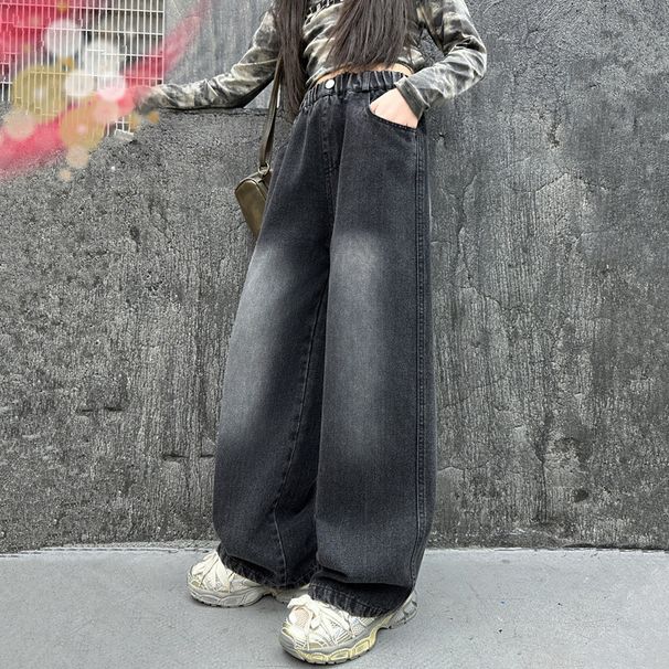 Children's Pants Girls Jeans Children's Fashionable Pants Middle And Large Children Girls All Match Straight Pants Trendy Foreign Trade_viptrois.com
