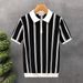 Men's Striped Short-Sleeve Knit Polo Shirt – Slim Fit Breathable Cotton Blend – Black & White Color Options – Sizes M/L/XL/XXL/XXXL_viptrois.com