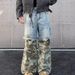 Men's Clothing High Street Stitching Camouflage Jeans Men's Two Piece Distressed Washed Hip Hop Trend Personality Straight Trousers_viptrois.com