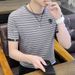Striped Short-sleeved T-shirt Men's Summer Thin Korean-style Fashionable Slim-fit T-shirt Ice Silk Round Neck Breathable Half-sleeved Clothes_viptrois.com