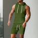 Men's Clothing Sleeveless Solid Color Jacquard Knitted Hooded Sleeveless Casual Vest Shorts Suit_viptrois.com