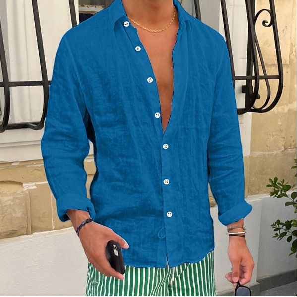 Men's Clothing Men's Shirt Linen Shirt Summer Shirt Beach Shirt Solid Color Casual Daily Long Sleeve Lapel Spring Summer Clothing_viptrois.com