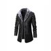 Men's Faux Leather & Fur Long Coat Winter Jacket With Fleece Lining, Notch Lapel, Single-Breasted Blazer, Business Casual Outerwear For Fall & Winter_viptrois.com