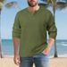 Men’s Heavyweight Textured Henley Shirt – Vintage Button-Up Long Sleeve Tee, Relaxed Fit Polyester Blend For Fall & Winter (S-XXXL, 7 Colors)_viptrois.com