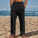 Men's Clothing Casual Beach Pants Trend Button Style Loose Skin Friendly Breathable Sports Linen Trousers_viptrois.com