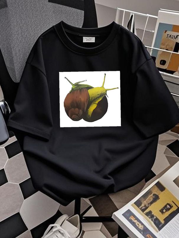 Coloured Hugging Snails Tee T-Shirt Casual Fashion Comfortable Homme Unisex Streetwear Top For Everyday Wear Versatile Designer Clothes Stylish_viptrois.com