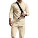 Men's Casual Suit Outdoor Long Sleeve Hooded Pants Set Solid Color Waffle Pattern_viptrois.com
