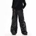Men's Clothing Retro High End American Multi Pocket Shiny Leather Pants PU Leather Overalls Niche Functional Loose Wide Leg Casual Pants_viptrois.com