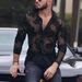 Men's Clothing Breathable Lace Long Sleeved Mesh Shirt Transparent Fashion Party Sexy Mesh Shirt_viptrois.com