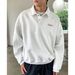 Men's Retro Polo Collar Sweatshirt With Color Block Letter Print, Oversized Fit, Casual Streetwear Pullover For Autumn_viptrois.com