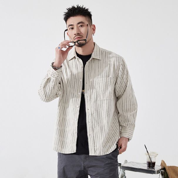 Nordmann Hot-Selling Z779 Japanese Retro Striped Work Trendy Versatile Loose American Style Spring Men's New Shirt Jacket_viptrois.com