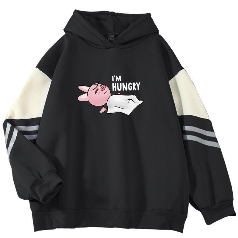 American Style Color Block Couple I'M HUNGRY Pullover Outerwear Cool Top Sweatshirt_viptrois.com