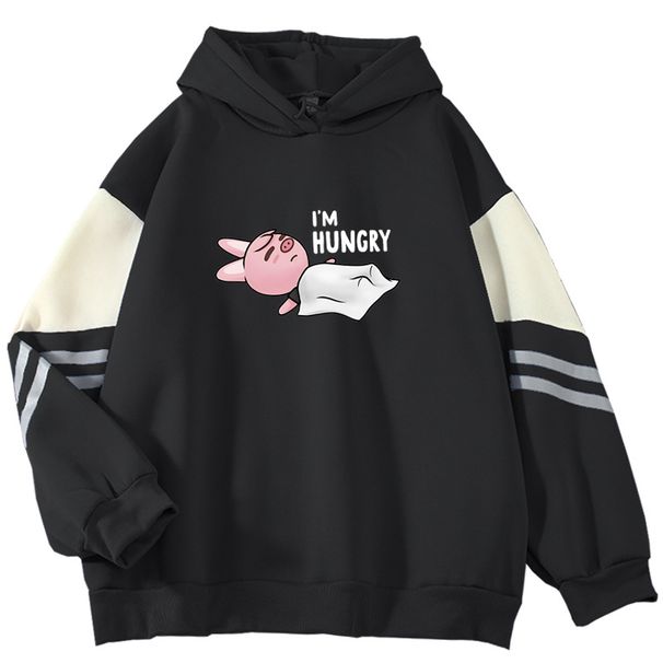 American Style Color Block Couple I'M HUNGRY Pullover Outerwear Cool Top Sweatshirt_viptrois.com