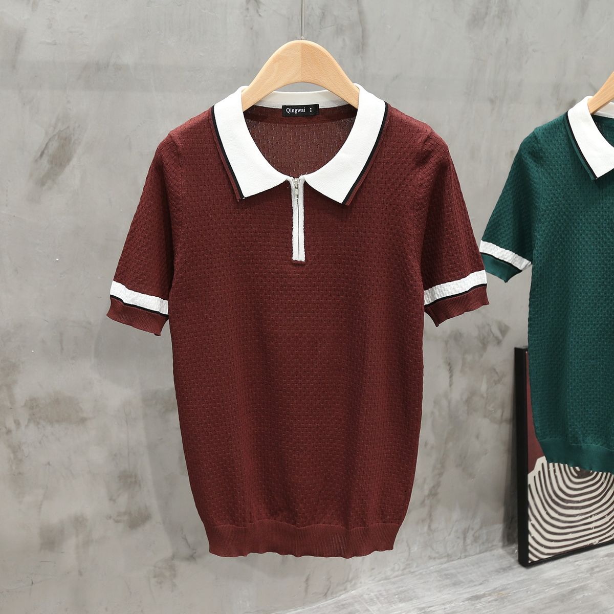 Men's Clothing Summer Knitted Lapel Slim Ins Men's Polo Shirt Quick Drying Ice Silk Simple Solid Color Texture Short Sleeved T Shirt Top_viptrois.com