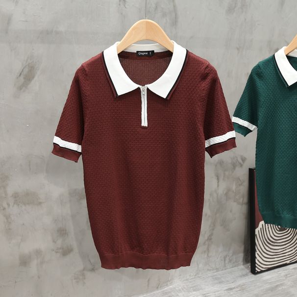 Men's Clothing Summer Knitted Lapel Slim Ins Men's Polo Shirt Quick Drying Ice Silk Simple Solid Color Texture Short Sleeved T Shirt Top_viptrois.com