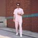 Men's Summer Short Sleeve Shirt & Pants Set - Lightweight Casual Polyester Blend With Floral Embroidery, Comfortable Outdoor Outfit_viptrois.com