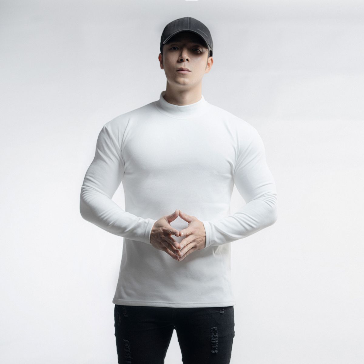 Men's Thermal Long Sleeve T-Shirt For Running & Gym - Breathable Double-Layer Fleece, Round Neck & High Neck, Solid Colors (Black/White/Gray/Khaki)_viptrois.com