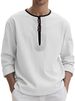 Men's Premium Linen Henley Neck Long Sleeve T-Shirt - Breathable Relaxed Fit Casual Top (White/Grey/Black/Khaki/Light Blue/Army Green) - S-XXXL_viptrois.com