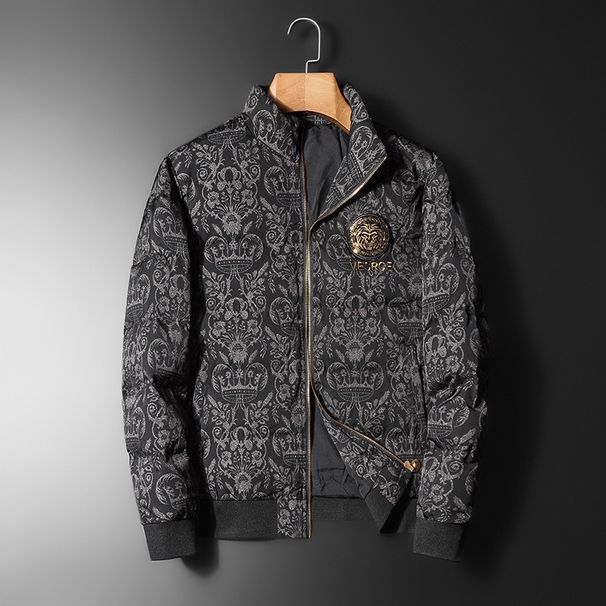Men's clothing room cotton thickened stand collar printed tide brand cotton-padded jacket warm cotton-padded jacket_viptrois.com