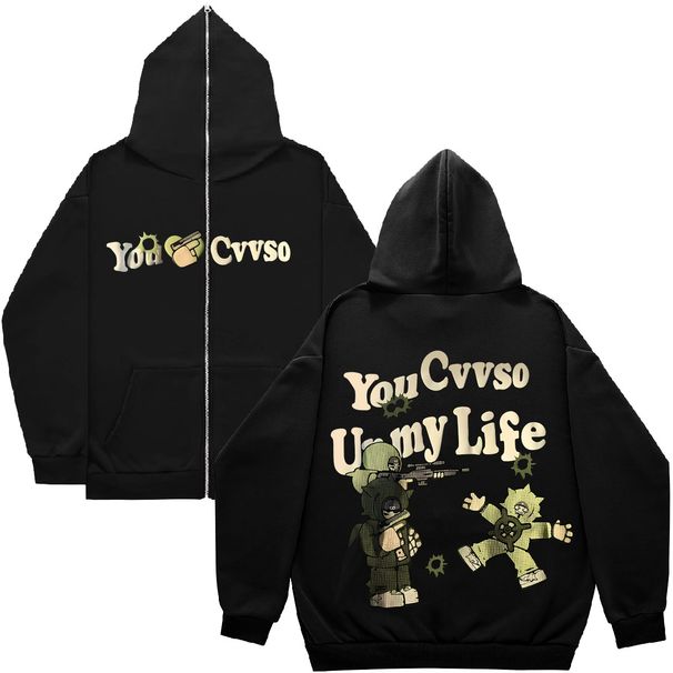Hoodie Sweatshirt Gothic High Street Full Zipper Oversized Unisex Streetwear Y2 Jacket_viptrois.com